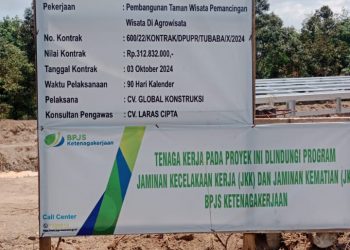 Dipapan pekerjaan Pembangunan Taman Wisata Pemancingan sedang faktanya hanya rehab kolam.