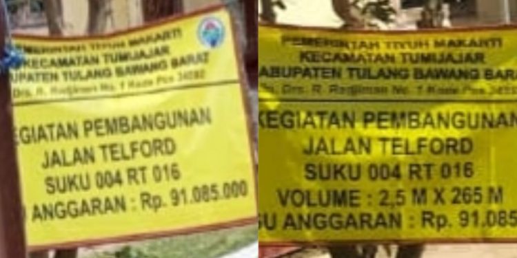 Dugaan kejanggalan dalam pembangunan jalan “telport” di Tiyuh Makarti